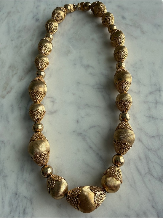 Monet Jewelry - Stunning vintage Monet gold filigree bead necklace MCM atomic era old money